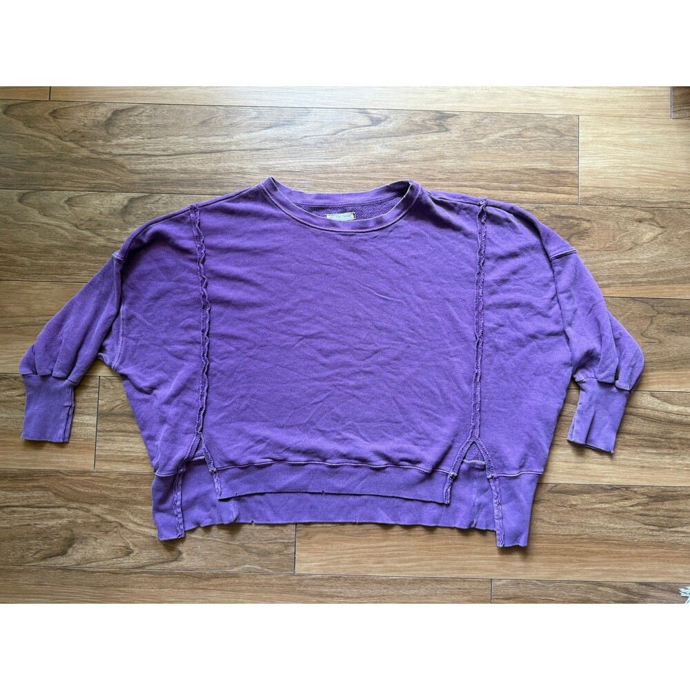 Free People We The Free Camden Size S Oversized Sweatshirt Purple Distressed